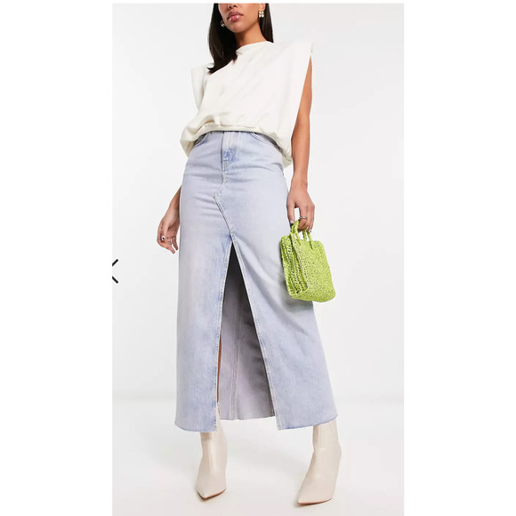 & Other Stories‎ denim maxi long skirt front split light wash 100%cotton US4